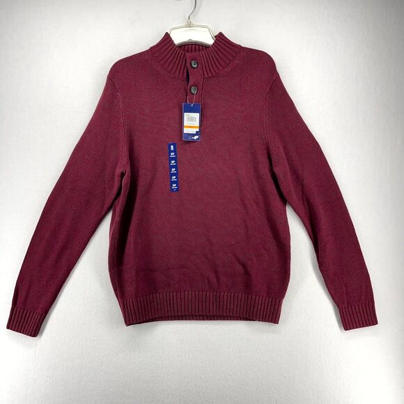 IZOD 5GG Hingham Button Mock Neck Sweater Velvet Maroon Color Mens Size S NEW - Picture 1 of 10